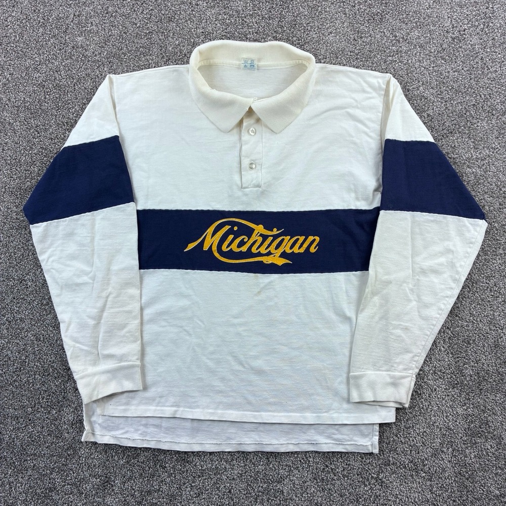 Vintage Michigan Wolverines Rugby Shirt Boys XL White Long Sleeve Polo Shirt
